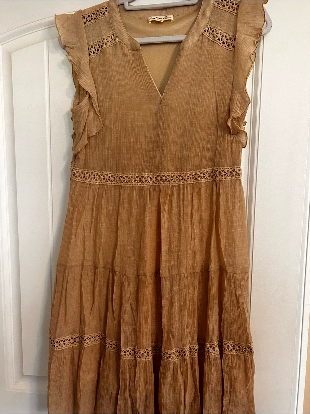 Jenni Kayne Tan Cotton-Blend Mini Dress with Lace Trim